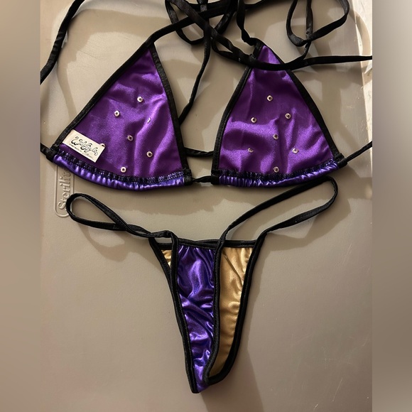 NWOT Sexy Lilac Metallic Crystal Thong Model Dancer Stripper Made in USA Bikini - Picture 8 of 10